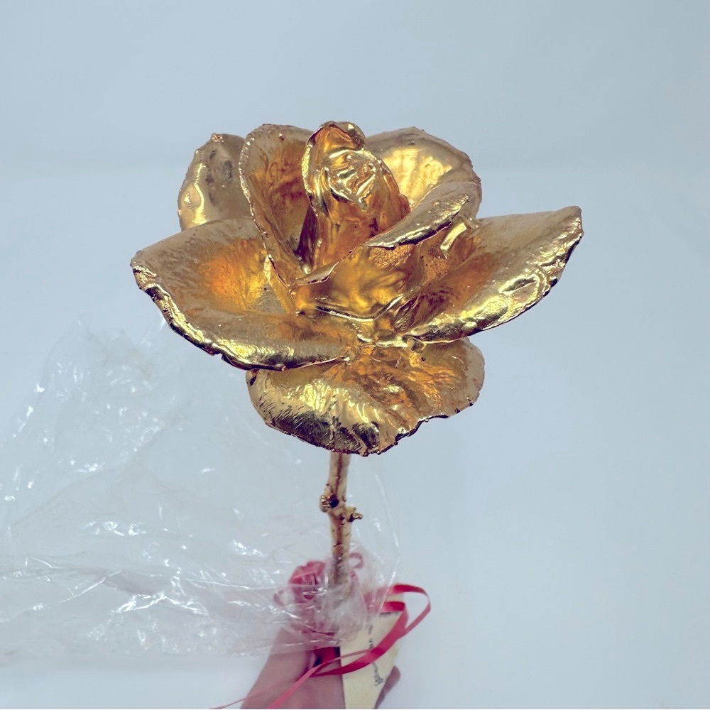 Vintage! 24K Gold Dipped, blooming Real American Rose with Original Tag
